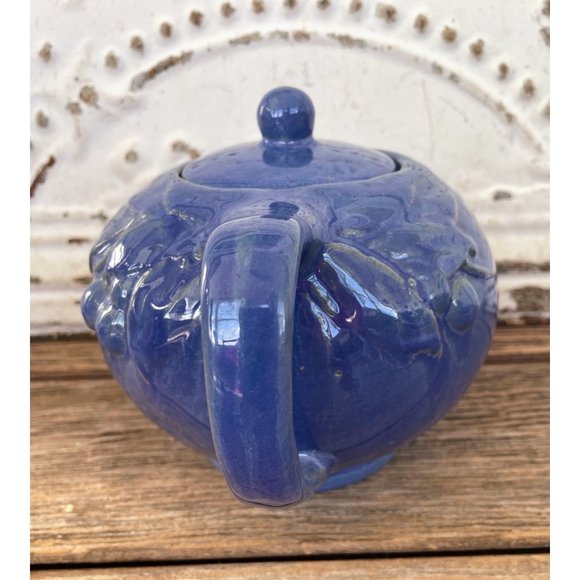 Antique 1930s Blue Glaze stoneware pottery Small Teapot Cherry Leaves - Picture 7 of 13